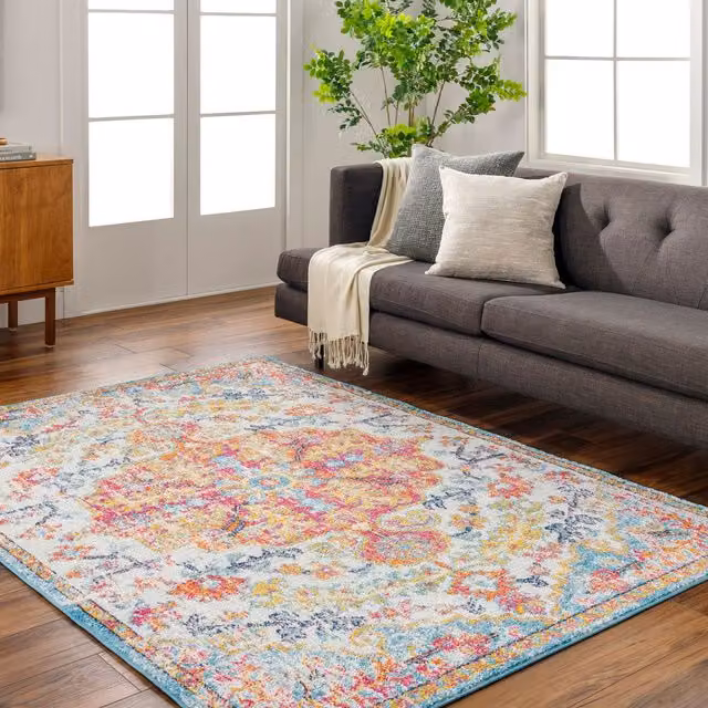 Livabliss Harput Vintage Boho Living Room Rug in Blue, Orange, Yellow and Grey, W: 80 cm, L: 220 cm – 1