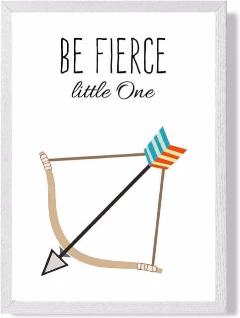 ARTZE Be Fierce Arrow Tribal Quote Framed Print, Bright Blue and White, A2