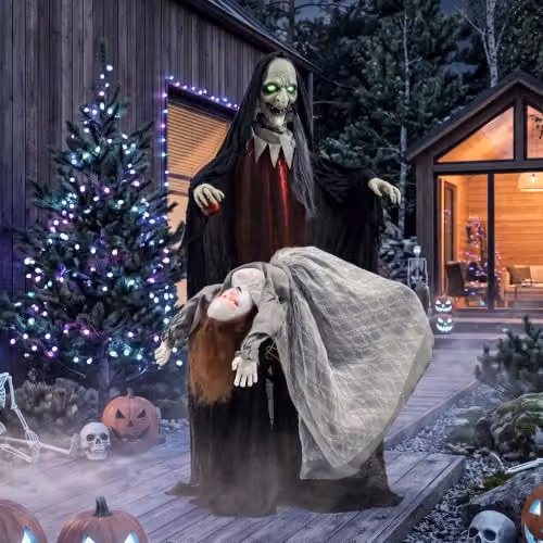 HOMCOM Halloween Animated Standing Witch with Floating Ghost Decoration, Multicolour – 3