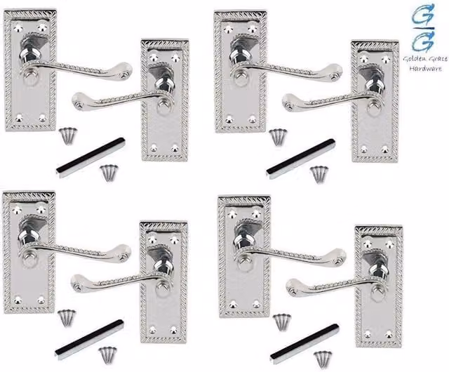 Golden Grace Chrome Lever Latch Door Handles, 4 Pairs