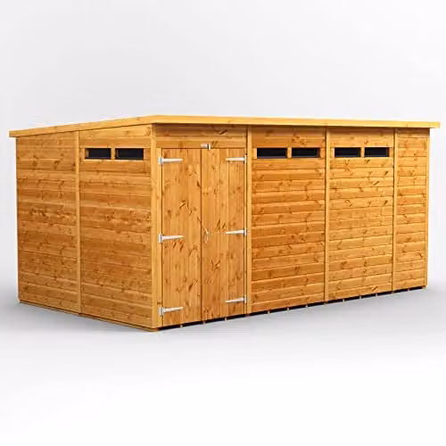 Powersheds Premium Pent Security Wooden Shed in Brown with Double Doors and Toughened Glass, W: 430.58 cm, D: 240.4 cm, H: 260.4 cm – 1