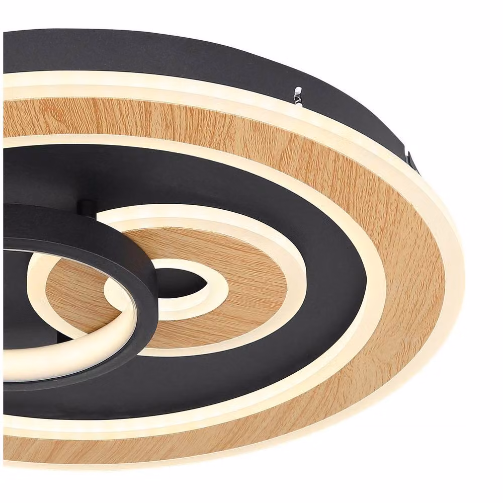 Netlighting Chessy Semi Ceiling Light in Black and Wood with 2x Dimmable LED, Remote Control and Tuya Smart App Support – 3