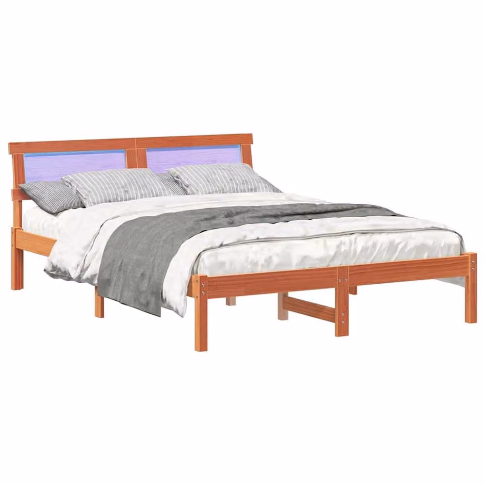 Berkfield Home Solid Pine Bed Frame with Headboard and LED Under-Bed Lighting, Wax Brown, W/D/H: 120 x 200 x 73 cm – 2