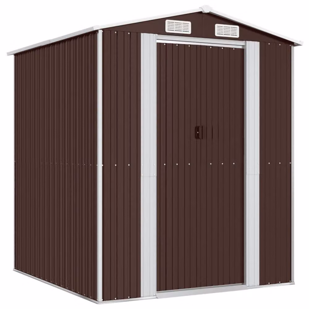 Berkfield Home Garden Shed in Dark Brown Galvanised Steel, W/D/H: 192 x 191 x 223 cm – 3