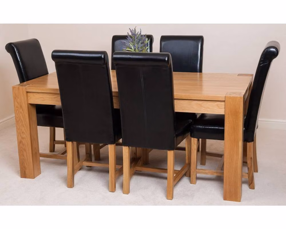 Thats Furniture Kuba Oak Dining Table and 6 Washington Black Leather Chairs – 2