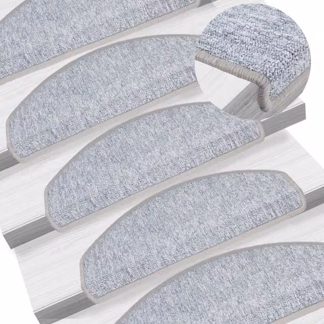 Berkfield Home Non-Slip Stair Mats, 10 Pack, Light Grey, W: 65 cm, D: 24 cm, H: 4 cm