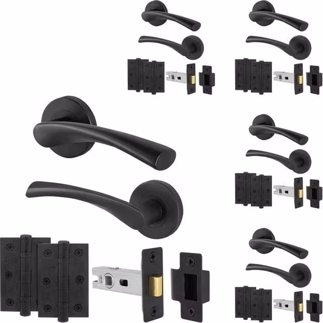 AFIT Matt Black Internal Door Handles with Latch and Rose, 5 Pairs, W/D/H: 15.0 x 15.0 x 15.0 cm – 1