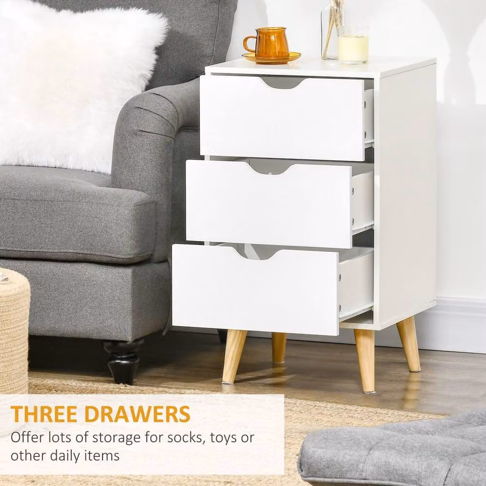 Wyld Haus Rato 3 Drawer White Bedside Table with Natural Pine Legs – 4
