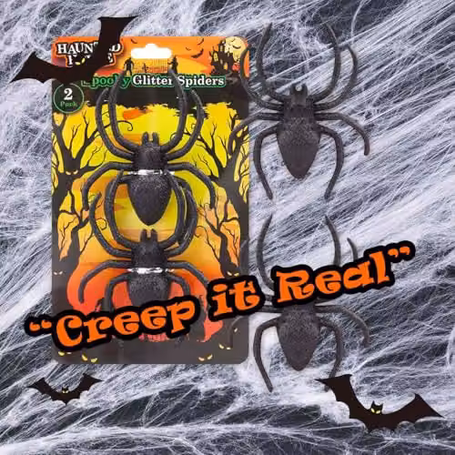 VFM e-Store Black Glitter Halloween Spider Decoration W: 14 cm, D: 10 cm, H: 2 cm – 6