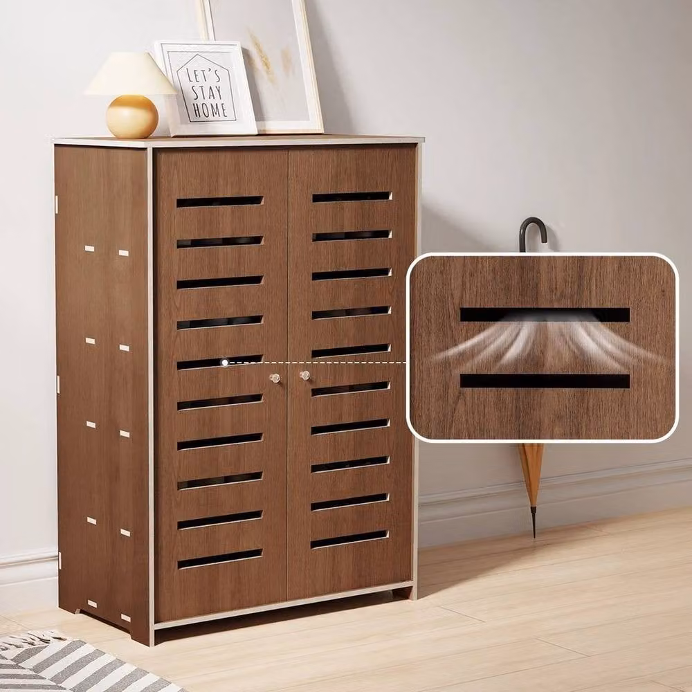 FORGEVIO 5 Tier Shoe Storage Cabinet in Walnut with Hinged Doors – 3