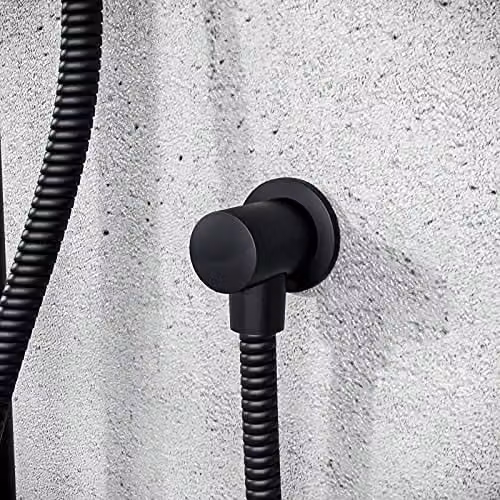 Nes Home Matte Black Round Wall Mounted Brass Outlet Elbow Shower Hose Concealed Connector Kit with 1/2 inch Connection