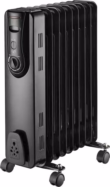 Rediffusion Black Freestanding Oil Filled Radiator with Thermostat and Overheat Protection