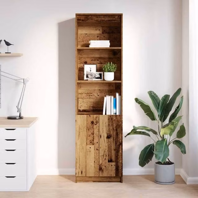 Berkfield Home Highboard in Old Wood Brown, W/D/H: 50 x 35 x 180 cm