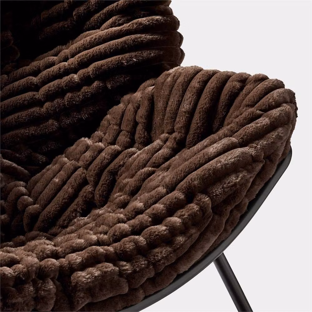 PAWNORA Modern Rocking Chair with Faux Fur Microfibre Upholstery and Metal Frame in Brown – 3
