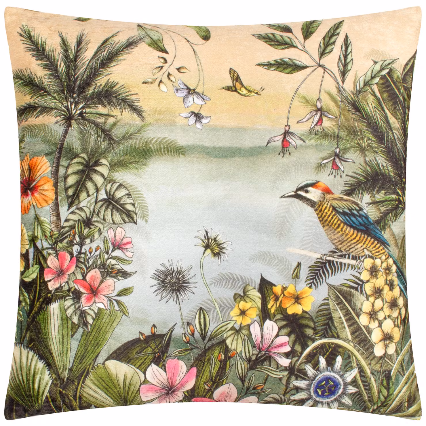 Wylder Tropics Leilani Floral Chenille Cushion, Multicolour and Green, W/D/H: 43 x 43 x 43 cm – 2