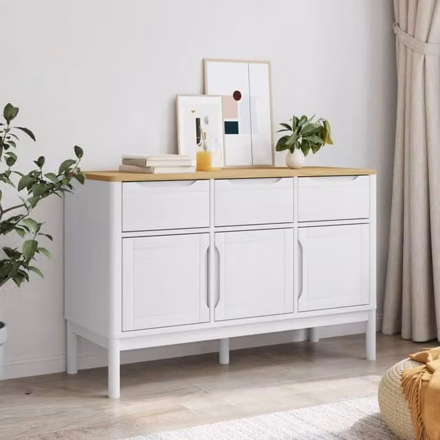 Berkfield Home Floro White Sideboard in Solid Pine Wood, W/D/H: 114 x 43 x 74 cm – 1