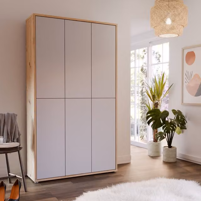 Furniture To Go Alice Springs Shoe Cabinet with 6 Push-Open Doors in Artisan Oak and Light Grey