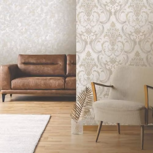 Rasch Sonata Damask Textured and Patterned Gold Vinyl Wallpaper for Living Rooms, Bedrooms and Hallways – 2