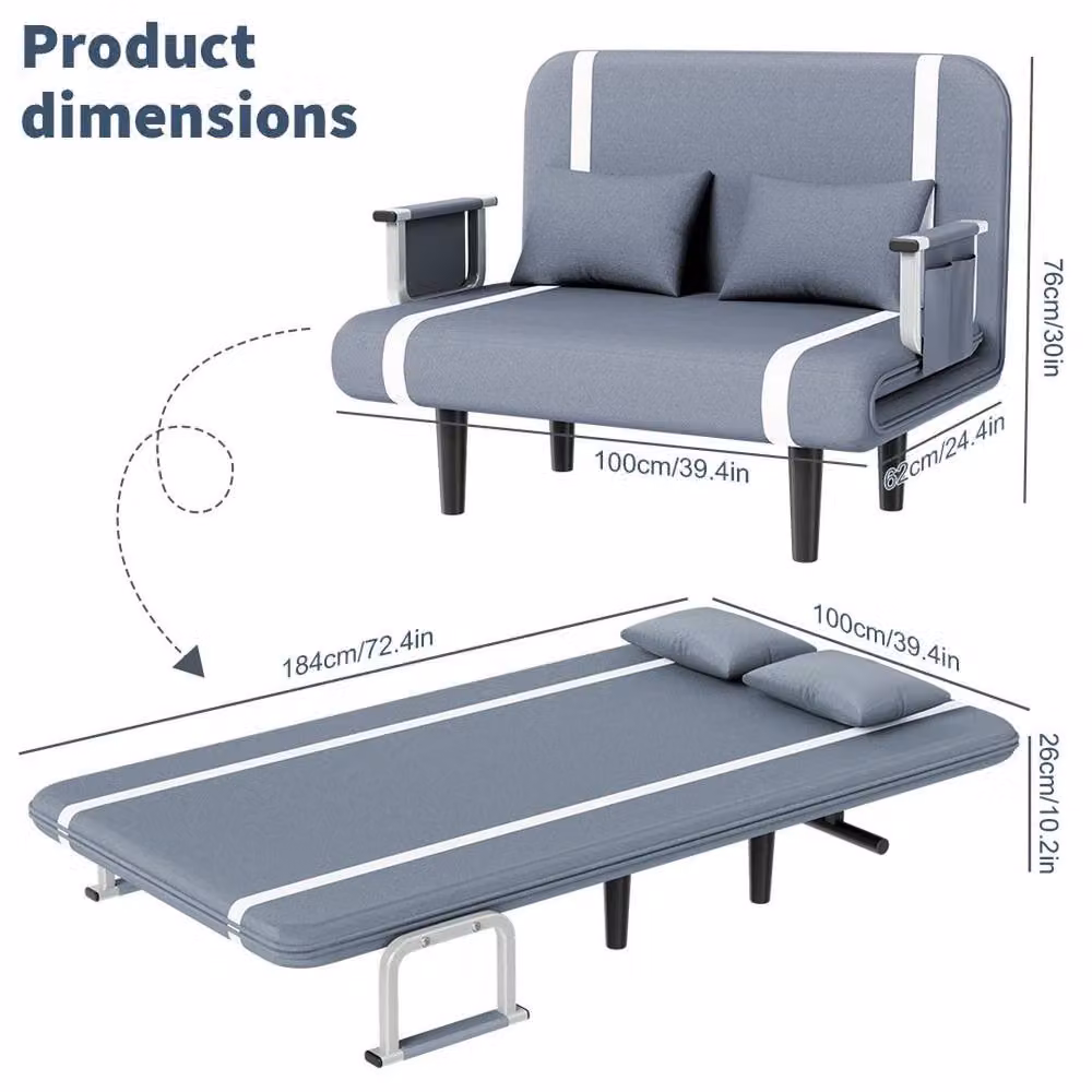 EONLION Double Fabric Sofa Bed in Grey with Sleeping Function and Removable Covers, W/D/H: 100 x 200 x 76 cm – 2