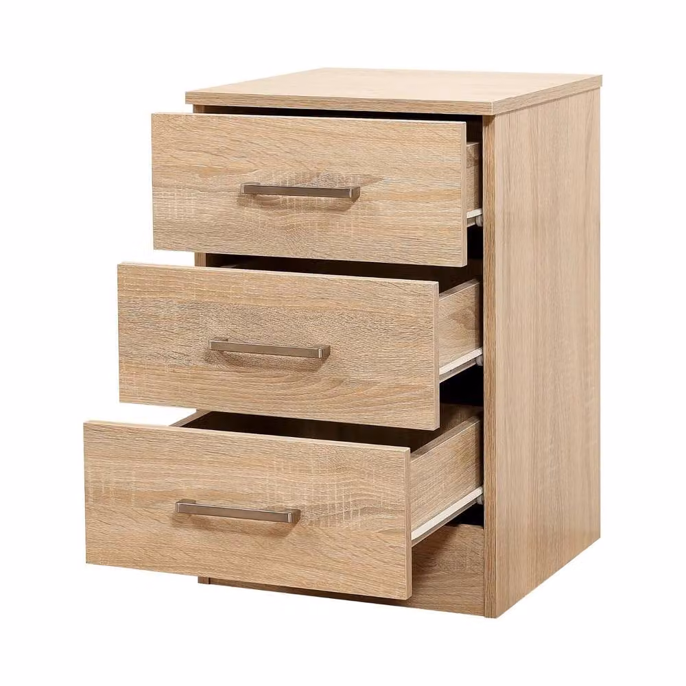 Harmin Pair of Sonoma Oak 3 Drawer Bedside Cabinets in Light Brown – 3