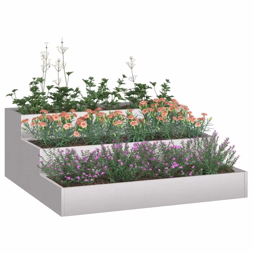 Berkfield Home 3-Tier Stainless Steel Garden Planter in Silver, W/D/H: 90 x 90 x 35 cm – 2