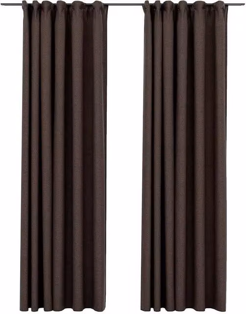 Berkfield Home Linen-Look Blackout Curtains with Hooks, 2 Pack, Brown, W: 140 cm, H: 225 cm