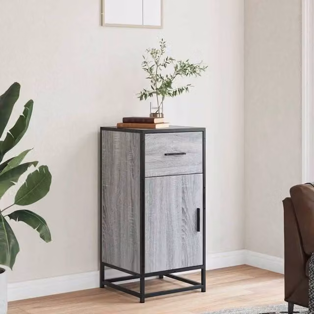 Berkfield Home Grey Sonoma Sideboard in Engineered Wood and Metal, W/D/H: 35.5 x 35 x 76 cm – 1