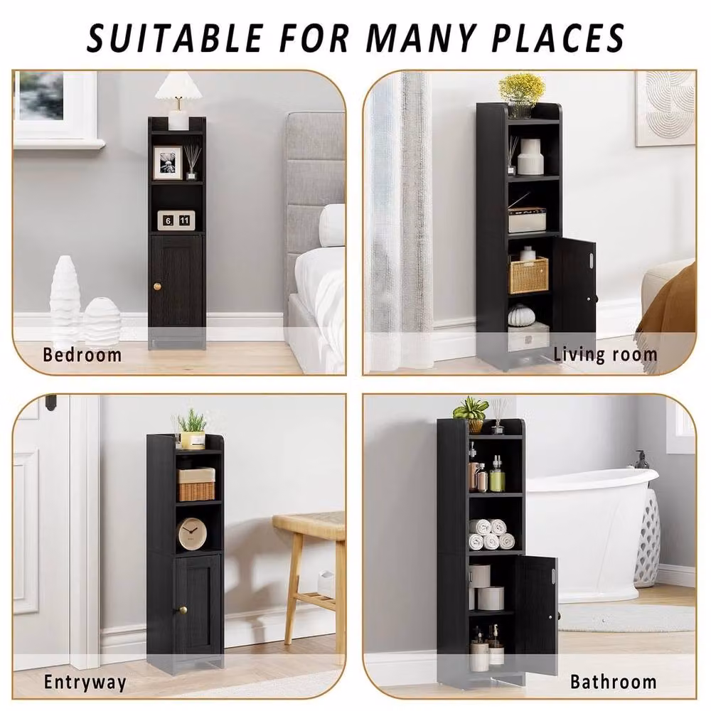 FORGEVIO Small Freestanding Bathroom Floor Cabinet in Black with Hinged Doors and Internal Shelves – 5