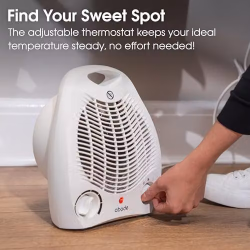 Abode 2000W Electric Fan Heater with Overheat Protection, Tilt Protection and Adjustable Thermostat in White AFH1002 – 3