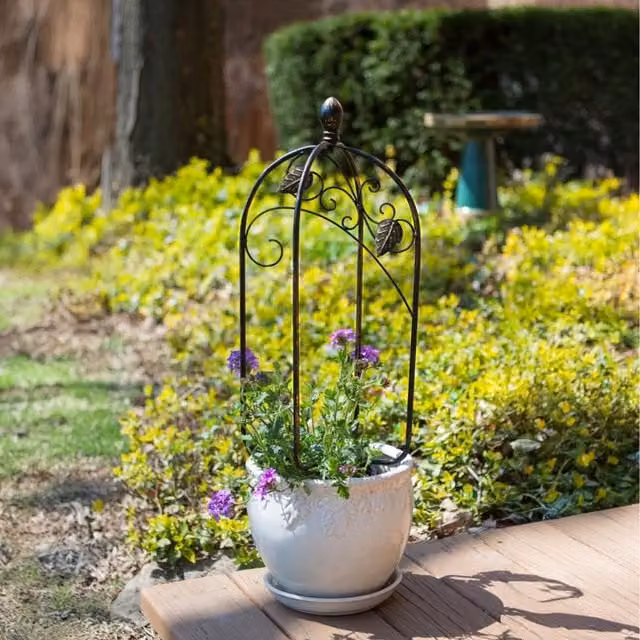 Primrose Metal Scroll and Ivy Design Pot Topper Trellis Support in Bronze or Black