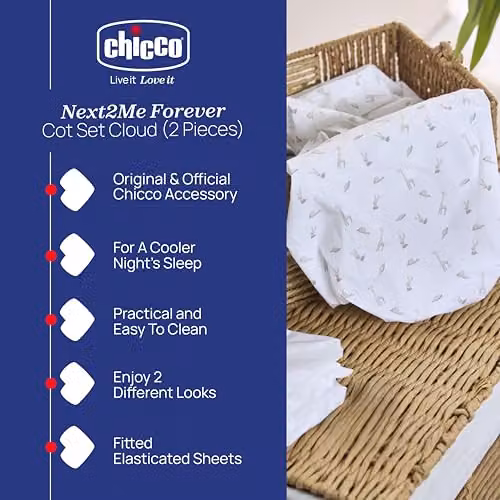 Chicco Next2Me Co-Sleeping Crib Sheets, Pack of 2, 100% Soft Cotton, White and Green – 2