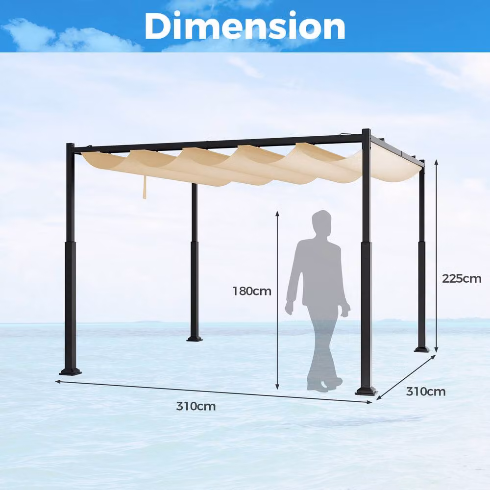Costway Modern Outdoor Pergola Sunshade Pavilion Gazelle in Beige, W/D/H: 310 x 310 x 225 cm – 2
