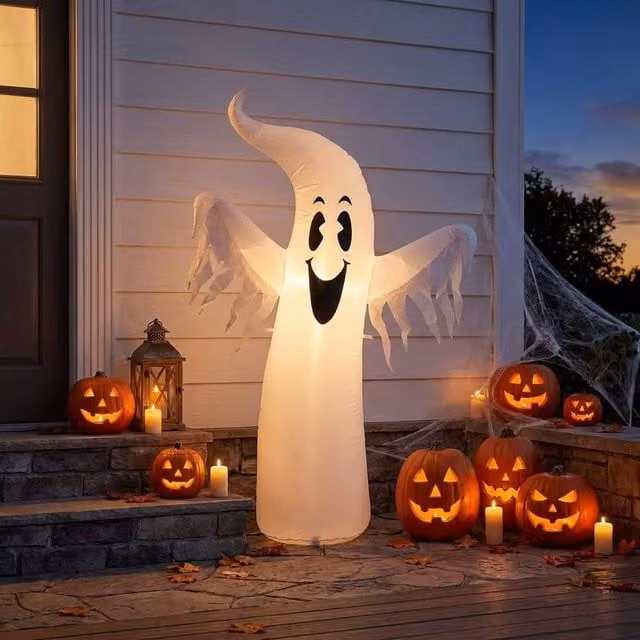 Garden Greatness Light Up Inflatable Halloween Ghost in White and Multicolour – 1