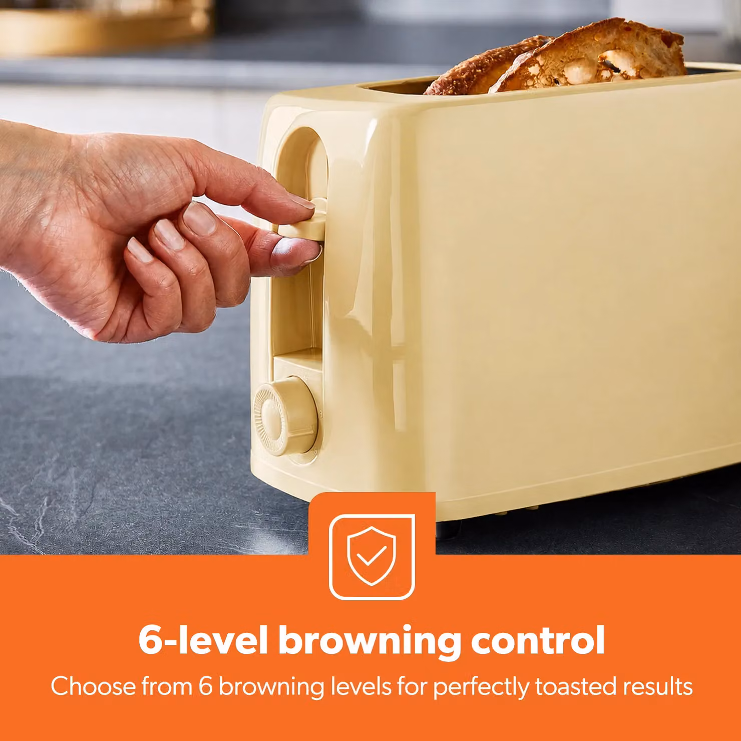 Geepas 2 Slice Bread Toaster with 6 Level Browning Control and Crumb Tray in Beige – 3