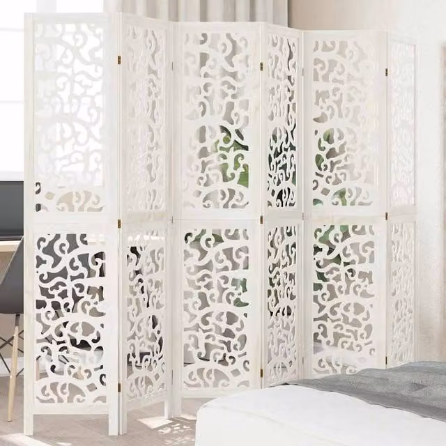 Berkfield Home 6-Panel White Solid Paulownia Wood Room Divider
