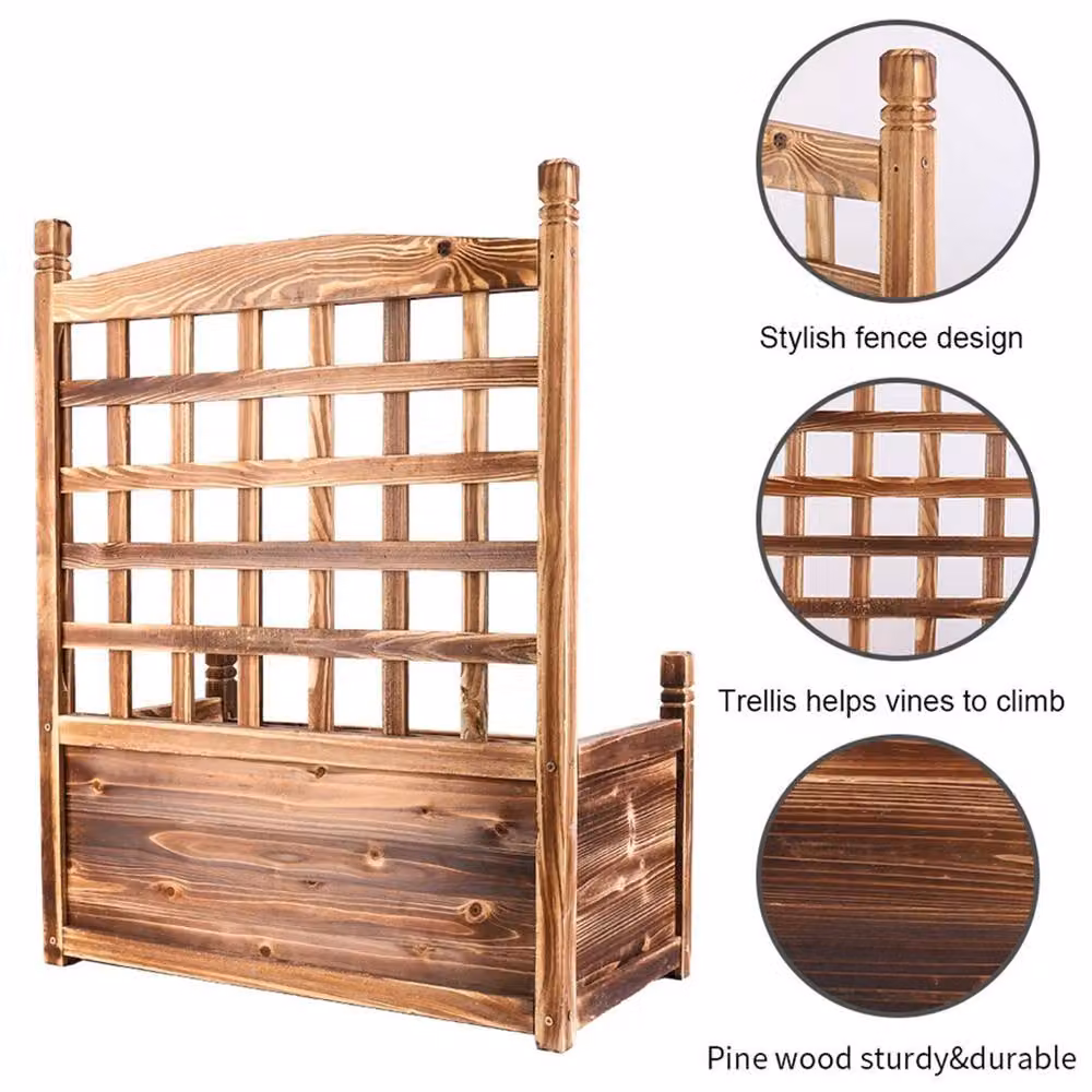 SPETLEK Brown Wooden Raised Garden Bed Planter Box with Trellis, W/D/H: 76 x 63.5 x 29 cm – 3