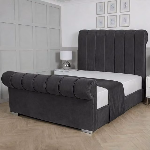 Living Comfort Bedz Orion Upholstered Gas Lift Storage Bed in Charcoal Grey, Size: King (180 x 200 cm)