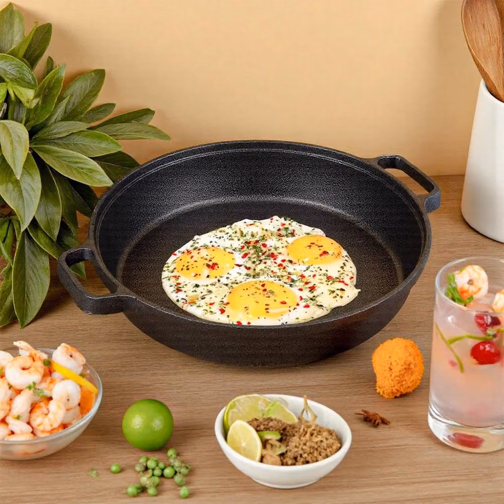 VOGREX Black Cast Iron Pre-Seasoned Frying Pan Skillet, 23 cm – 3