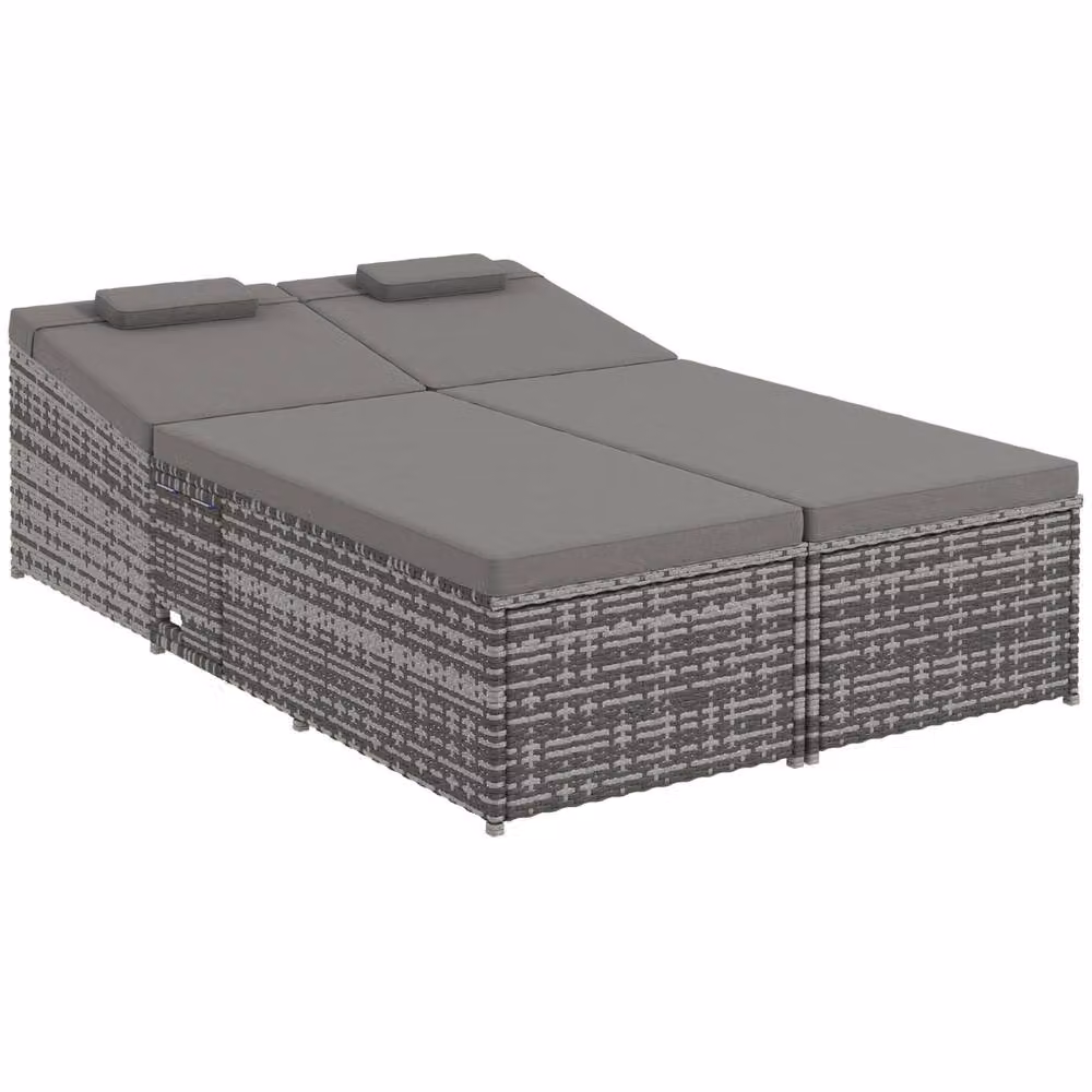 OUTSUNNY 2 Person Grey Polyrattan Rattan Daybed Lounger with Adjustable Headrest and Side Tray – 2
