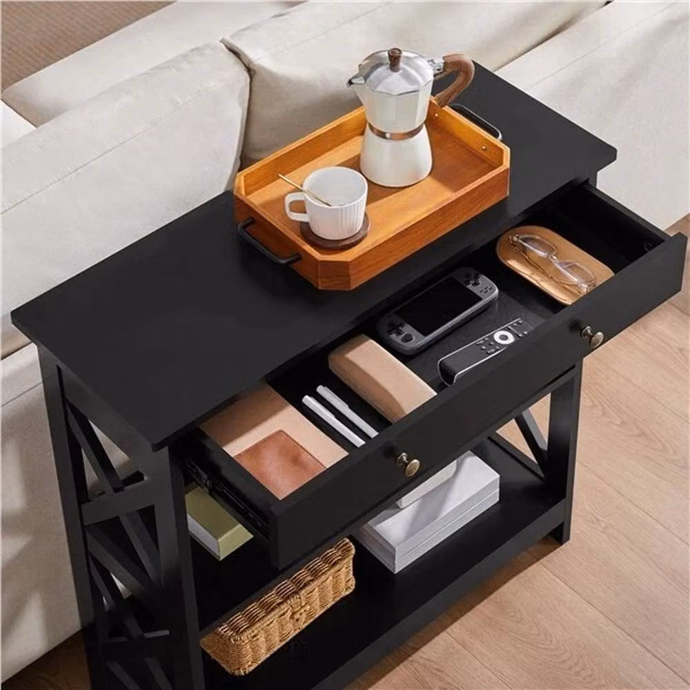 KORVIXA Modern Black Console Table with Drawer, W/D/H: 80 x 30.48 x 79.98 cm – 4
