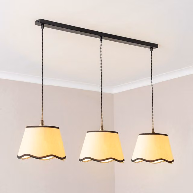 ValueLights Dutton Scallop 3 Drop Bar Ceiling Pendant Light in Black with LED Bulbs