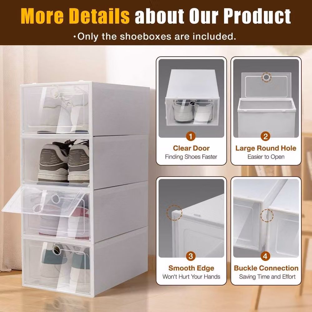 KORVIXA 24-Piece Clear Plastic Shoe Box Storage Case Set with Lids in White – 3