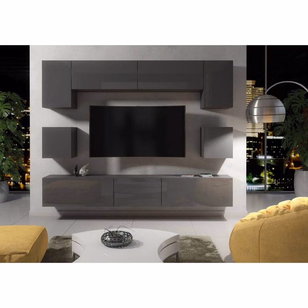 Creative Furniture Modern Wall Mounted TV Unit in Grey with Glossy Hinged Doors W/D/H: 242 x 207 x 35 cm – 2