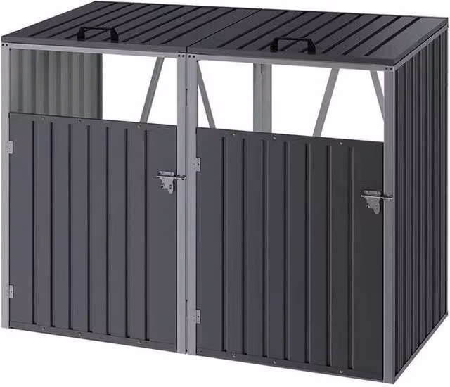 FLAVORA Grey Galvanised Steel Wheelie Bin Storage Shed