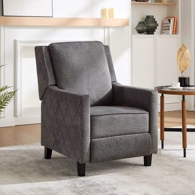 Living and Home Grey Velvet Single Recliner Sofa with Armrests