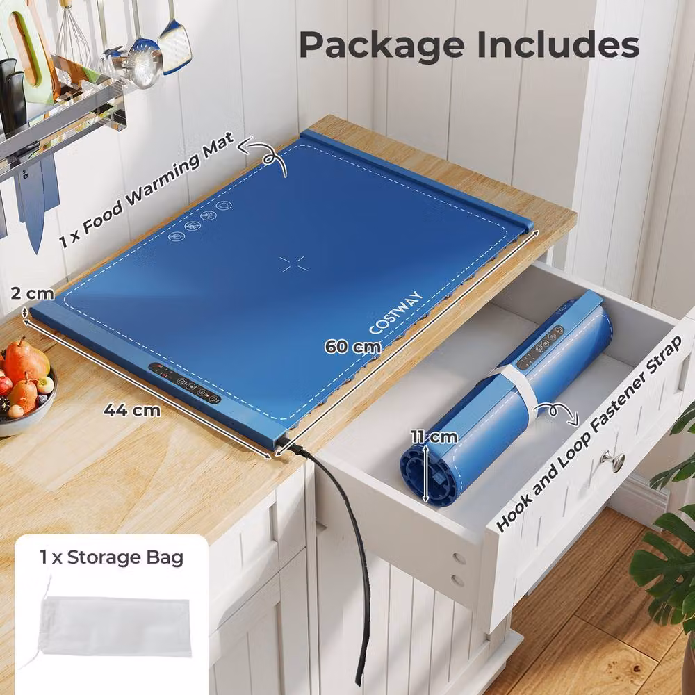 Costway Rollable and Portable Electric Silicone Food Warming Mat in Blue with Timer and Auto Shut-off – 2