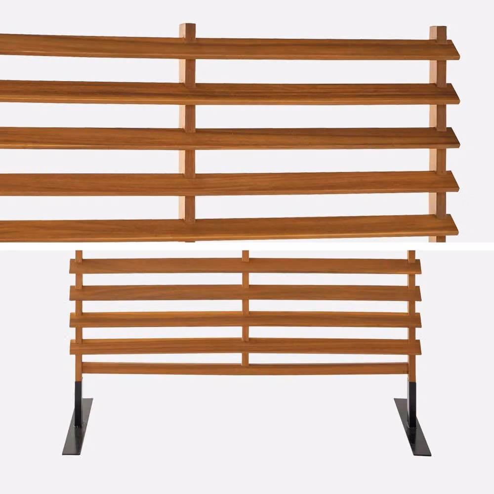 Sweek Brown Acacia Wood and Steel Freestanding Outdoor Paravent Screen, W/D/H: 100 x 40 x 180 cm – 3