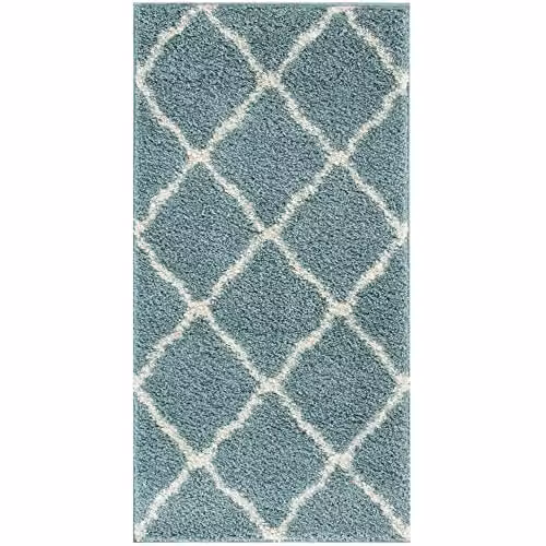 THE RUGS Moroccan Shaggy Area Rug in Blue and White, W: 80 cm, L: 150 cm – 2