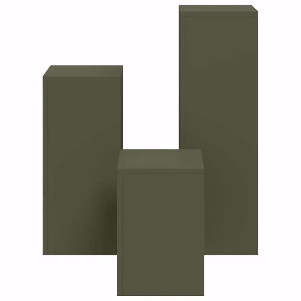 Berkfield Home Set of 3 Pillar Outdoor Plant Stands in Olive Green Steel – 4