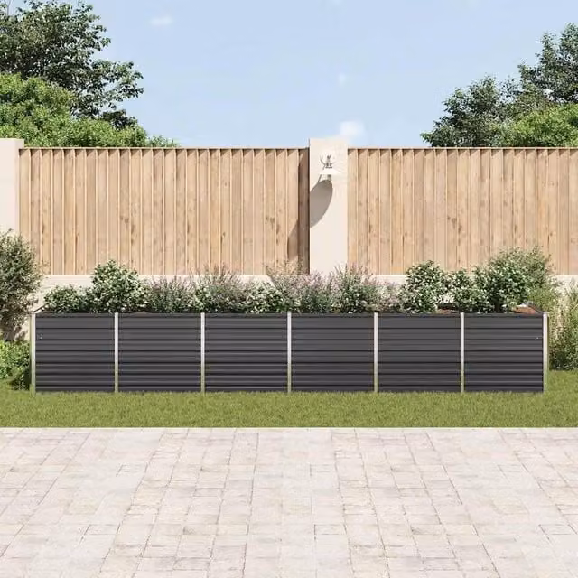 Berkfield Home Garden Galvanised Steel Raised Bed in Anthracite Grey, W: 480 cm, D: 80 cm, H: 77 cm